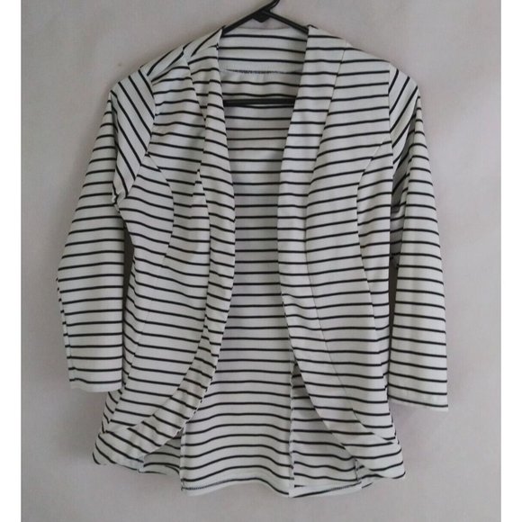 Women's Black & White Striped Open Front Top Size Small - Picture 1 of 4